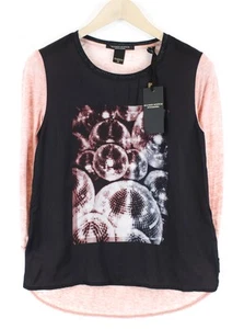 MAISON SCOTCH Women's S Pink Cotton Blend T-Shirt Disco Theme Lightweight - Picture 1 of 8