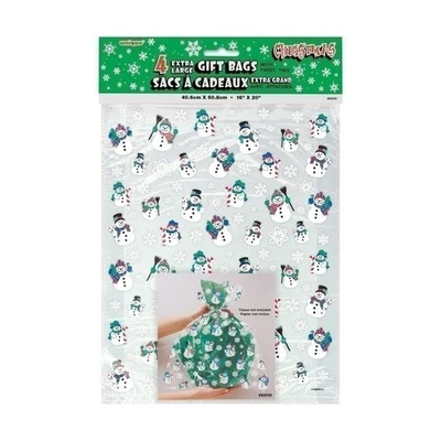 Multicolor Snowman Large Plastic Cellophane Bags - 4 Ct - Perfect for Treats, Pr - Image 1 of 3