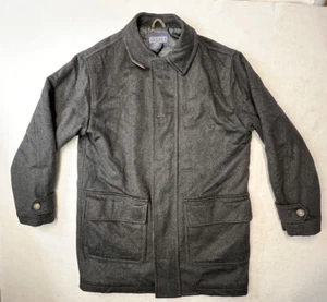 Land's End Wool Mens Long Coat Lined Gray Zipper And Button Up Pockets Med 38/40 - Picture 1 of 9