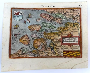 MAPA MINIATURA ANTIGUO DE ZELANDA PAÍSES BAJOS 1595 ABRAHAM ORTELIUS SIGLO XVI - Imagen 1 de 3