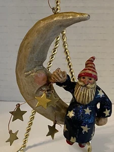 Pam Schifferrel Folk Art Christmas Ornament Wizard Crescent Moon Stars Vintage - Picture 1 of 11