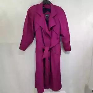 Vintage Women's Portrait Belted Trench Coat Raspberry Purple Size 12 Zip Out - Picture 1 of 12