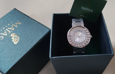 Matashi Crystals Watch White Women's Crystals, 18K White Gold Plated $800 NWT - Image 1 of 4