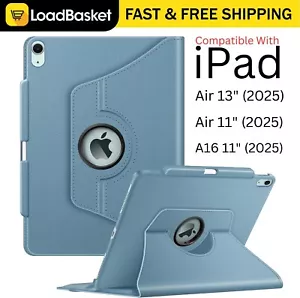 Leather Case For iPad A16 Air 11, 13 inch M3 2025 Flip Stand Cover 360° Rotating - Picture 1 of 19