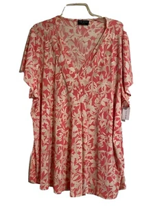 Lane Bryant Blouse 26/28 Short Sleeve 29x30" Pink Beige Polyester Spandex NWT - Picture 1 of 13