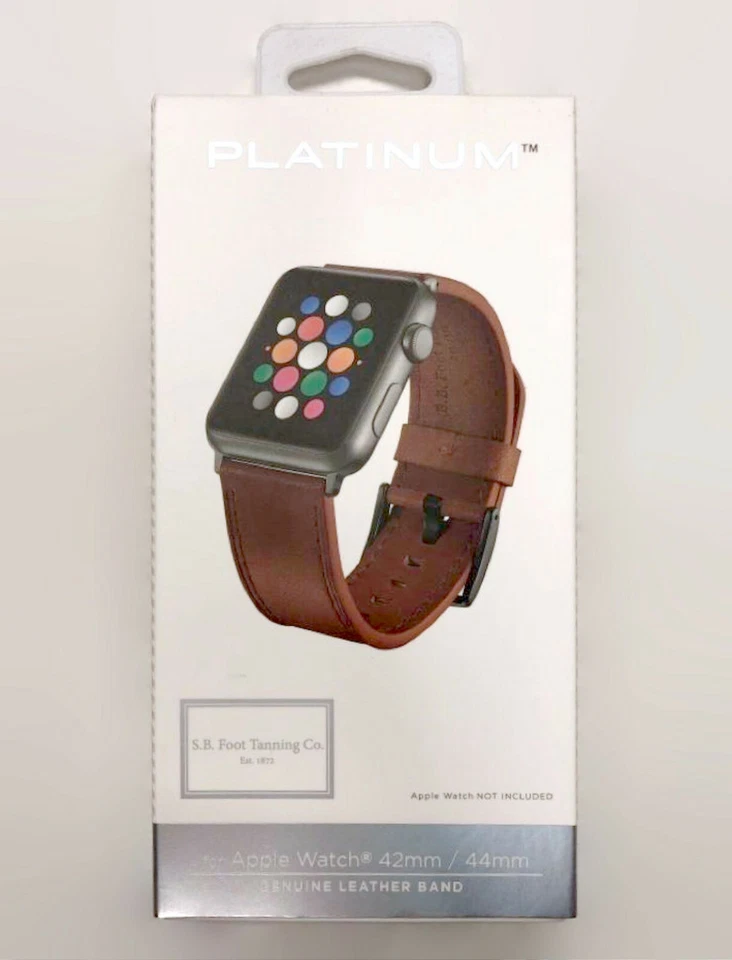 Platinum Band Leather Watch Strap for Apple Watch 42mm and 44mm Papaya Jp38