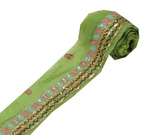 Sushila Vintage Green Saree Border Indian Craft Sewing Trim Embroidered Ribbon - Picture 1 of 5