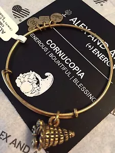 Braccialetto Alex and Ani CORNUCOPIA Espandibile Tono Oro con Carta Sentiment - Foto 1 di 4