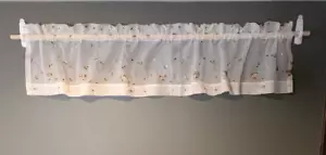 Vintage Sheer Cream Off White Valances Set of 2 Embroidered Flowers 60" x 12" - Picture 1 of 5