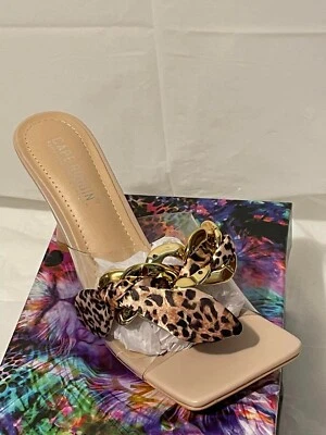 Cape Robbin Sandalias Mujer Talla 7 Tacones Champagne Cadena Decoración Lepardo Nuevas En Caja Foto 1 de 4