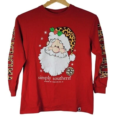 Camiseta de Natal Simply Southern Girls vermelha manga longa média Santa FaLaLaLaLa - Imagem 1 de 4