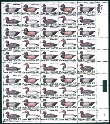 Scott #2141a 22¢ Duck Decoys Mint Sheet MNH  CV $51.90 - Image 1 of 4