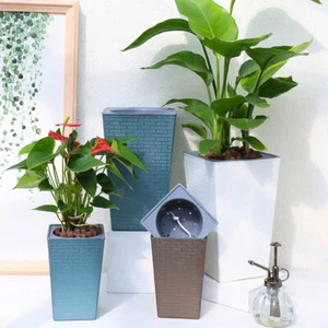 Brick Pattern Flowerpot Imitation Metal Plastic Flower Pot Square And Tall Type - Picture 1 of 14