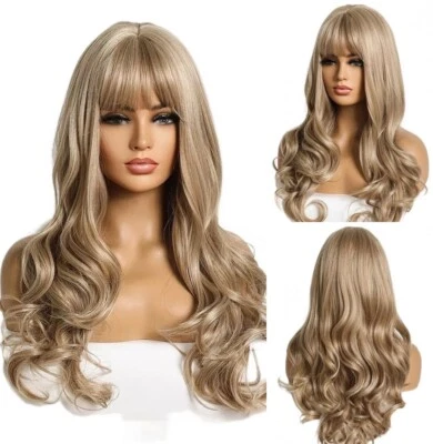Peluca Cosplay Cabello Sintético Largo Ondulado Resistente al Calor con Flecos Rubio Miel Foto 1 de 4