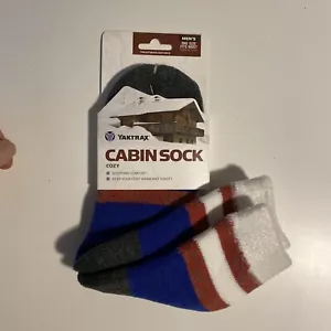 NWT! YAKTRAX Men's Cozy Cabin Socks ~ One Size Fits Most Striped Blue Red White - Picture 1 of 10