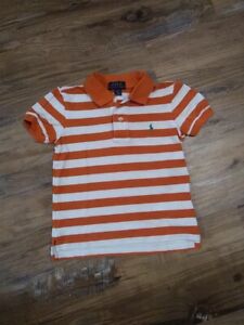 POLO Ralph Lauren Polo Shirt Toddler Boys 3/3T White Orange Stripes Pony Preppy