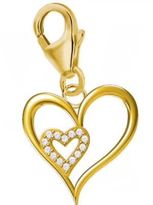 Zirkonia Herz Charm 925 Silber Gold vergoldet Herren Damen Anhänger für Armband - Bild 1 von 3