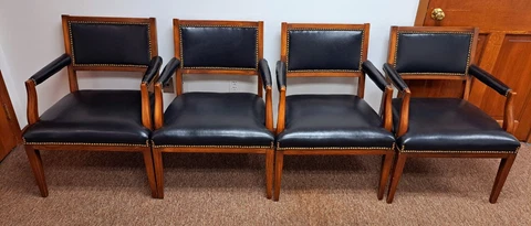 4 Vintage Retro PAOLI faux leather chairs Nailhead  Banker Juror style RARE FIND Cover