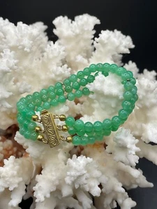 Elegantes Chrysopras-Armband mit 925er Silberverschluss Dreireihig - Bild 1 von 14