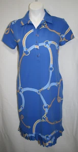 J. McLaughlin Baker Dress Med Tan/Blue Bridle Chain Con Short Sleeve Sz M NEW - Picture 1 of 9