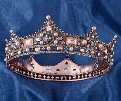 Baroque Style Austrian Rhinestone Bead Faux Pearl Hair Crown Tiara Queen T894 - Image 1 of 4