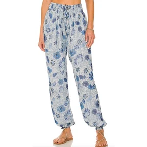 Pantaloni harem Tularosa blu floreale PICCOLI metallizzati larghi joggers revolve $218 NUOVI - Foto 1 di 8