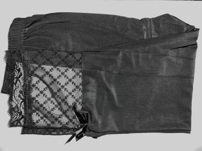 Black Lattice Mesh Lace Hem Capri Footless Nylon Tights OS - Image 1 of 2