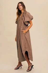 Annie Wear Smocked Puff Sleeve Midi Dress - Picture 1 of 4