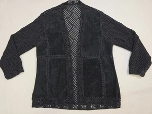 Cardigan Central Falls XL nero aperto davanti scamosciato uncinetto manica lunga stravagante - Foto 1 di 3