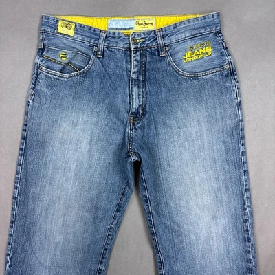 Винтажные мужские джинсы Pepe 34x30 синие свободные мешковатые размытые выцветшие джинсовые брюки - Изображение 1 из 4