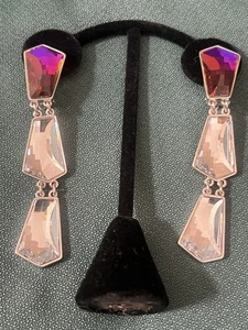 FABULOUS 3 1/2” SWAROVSKI GLITZ & GLAMOUR DROP CRYSTAL EARRINGS CLIP ON - Picture 1 of 13