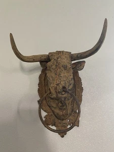 Vintage Door Knocker Rustic, Texas Longhorn Cast Iron 9" x 10" - Picture 1 of 10