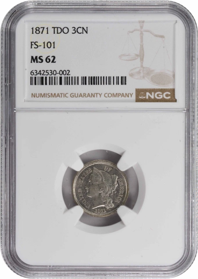 1871 Three Cent Nickel TDO FS-101 MS62 NGC - Image 1 of 2