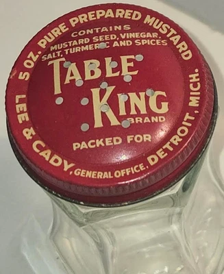 RARE1940 LEE & CADY Table King MUSTARD JAR-Spice Shaker,Hazel Atlas Detroit EXC! - Image 1 of 4