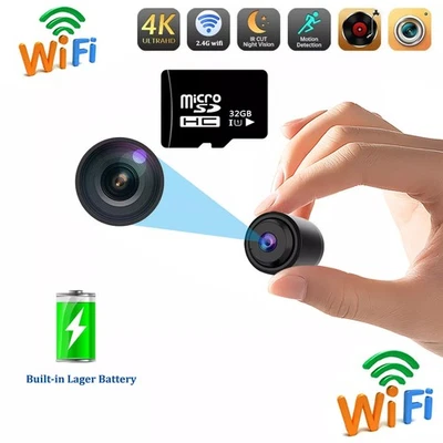 Cámara 4K HD Inalámbrica WiFi Seguridad Mini Micro Estenopeico Hágalo Usted Mismo Cámara DVR Interior Exterior Foto 1 de 4
