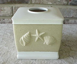 Vintage Tissue Box Cover Sand and Sea Seashells Home Wear Nautical Beach Theme - Picture 1 of 8