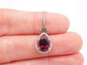 DESIGNER LEVIAN 14K WHITE GOLD RHODOLITE GARNET DIAMOND STONE PENDANT NECKLACE - Picture 1 of 14