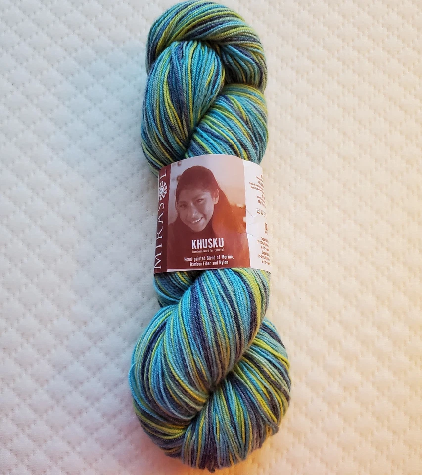 Mirasol Khusku Yarn Wool Bamboo Nylon Peru Hand Painted 100g 439yds Blues Green - Image 1 of 4