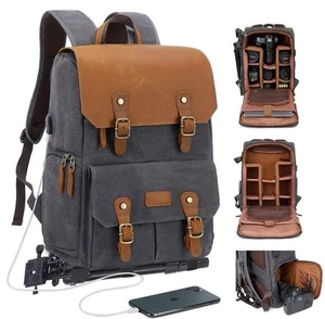 JAEP Camera Backpack Weather Resistant 15.6” Laptop Leather Dark Gray DSLR - Picture 1 of 3