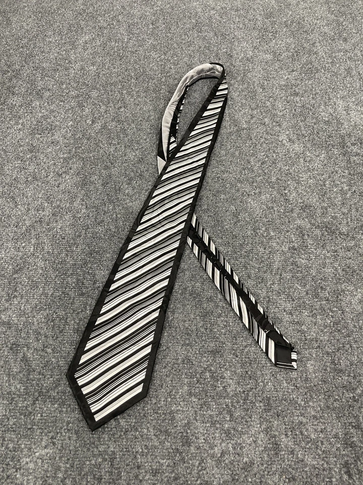 Clericci 意大利领带男式手工条纹白色黑色灰色领带 4x56 英寸 N48 — 第 1/4 张图片