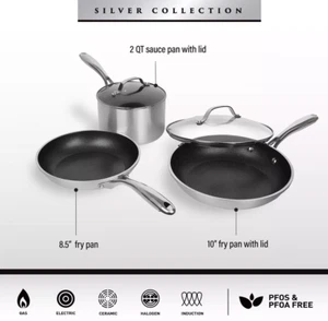 GRANITESTONE SILVER COLLECTION 5PC TRIPLE-LAYER NONSTICK LUXURY COOKWARE SET NIB - Picture 1 of 6