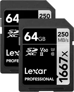 64GB (2-Pack) Professional 1667X SDXC Memory Cards, UHS-II, C10, U3, V60, Full-H - Picture 1 of 7