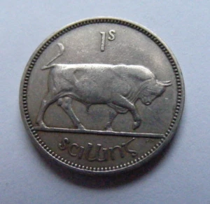 1954 Ireland One Shilling Coin Old Irish 1s Charging Bull - Picture 1 of 4