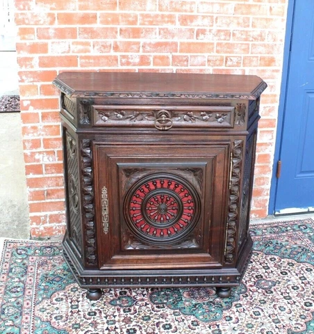 French Antique Oak Brittany Cabinet With One Door & 1 Drawer Cover