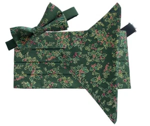 Green Christmas Cummerbunds, Bows and Pocket Squares 100% Cotton - Picture 1 of 6
