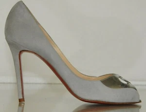 Nuevo Christian Louboutin Flo de Ante Gris Punta Abierta Zapatillas 37.5 - Imagen 1 de 8