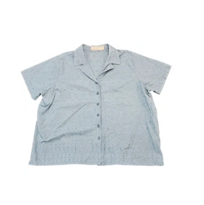 Basic Editions Vintage Cottagecore Women 26W Blue Floral Embroidered Button Top - Picture 1 of 10