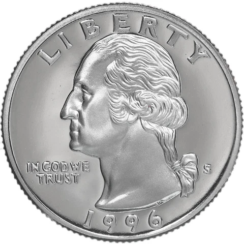 1996 S Washington Quarter Gem Deep Cameo Proof CN-Clad Coin Cover