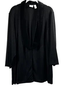 Chicos Travelers Jacket Plus XXL 2X Black Velvet Collar 3/4 Sleeve Hook Eye - Picture 1 of 6