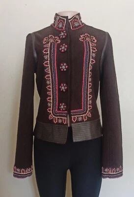 Blazer Kenzo Mujer Marrón Lana Cuero Bordado Talla Mediana Foto 1 de 4